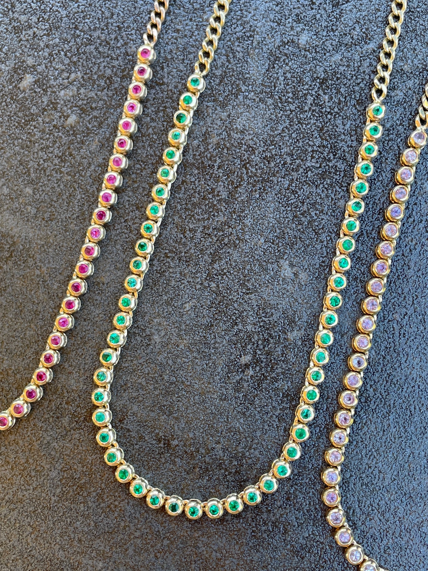 Original 3GOG yellow 14K gold approx 2 ctw emerald bubble watch chain necklace, 18 inch with shortening option