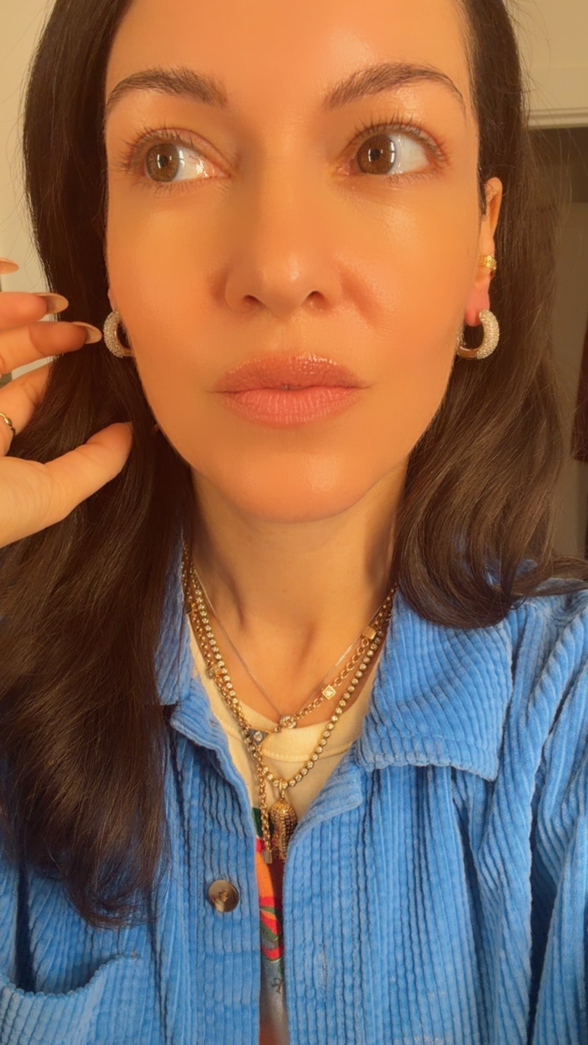 Yellow and white 14K reversible approx 1.2 ctw diamond huggie hoop earrings