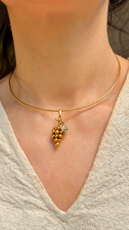 Vintage yellow 18K approx .08 ctw diamond grapes cluster pendant