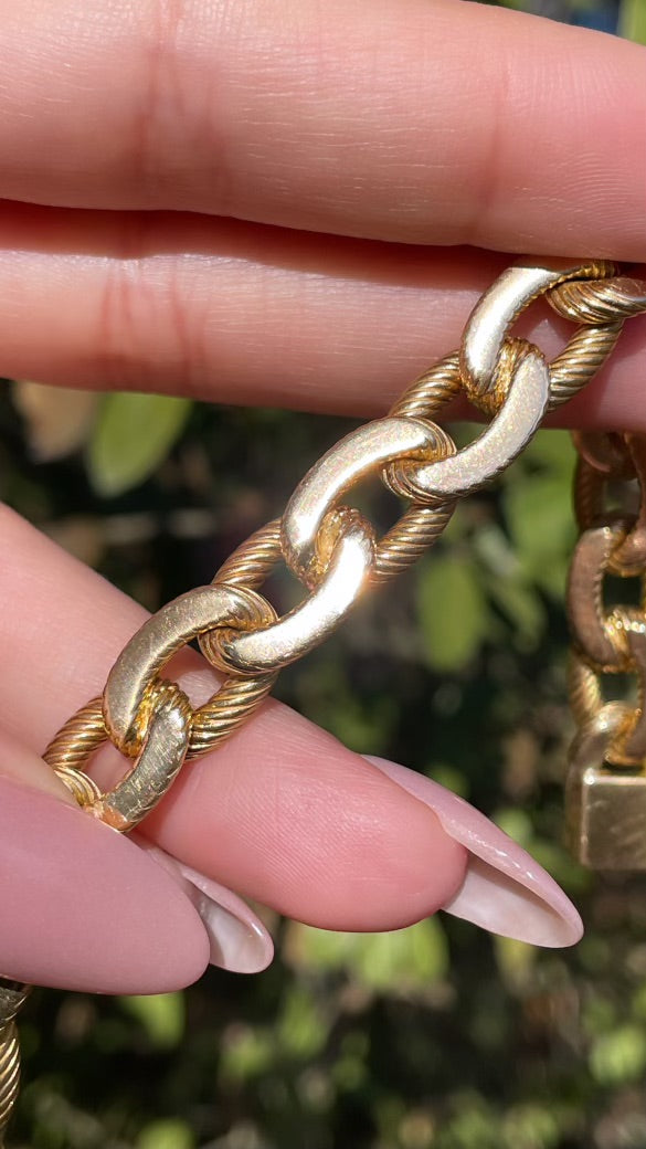Vintage yellow 18K French Rollang fils et Cie link bracelet, 7.5 inch