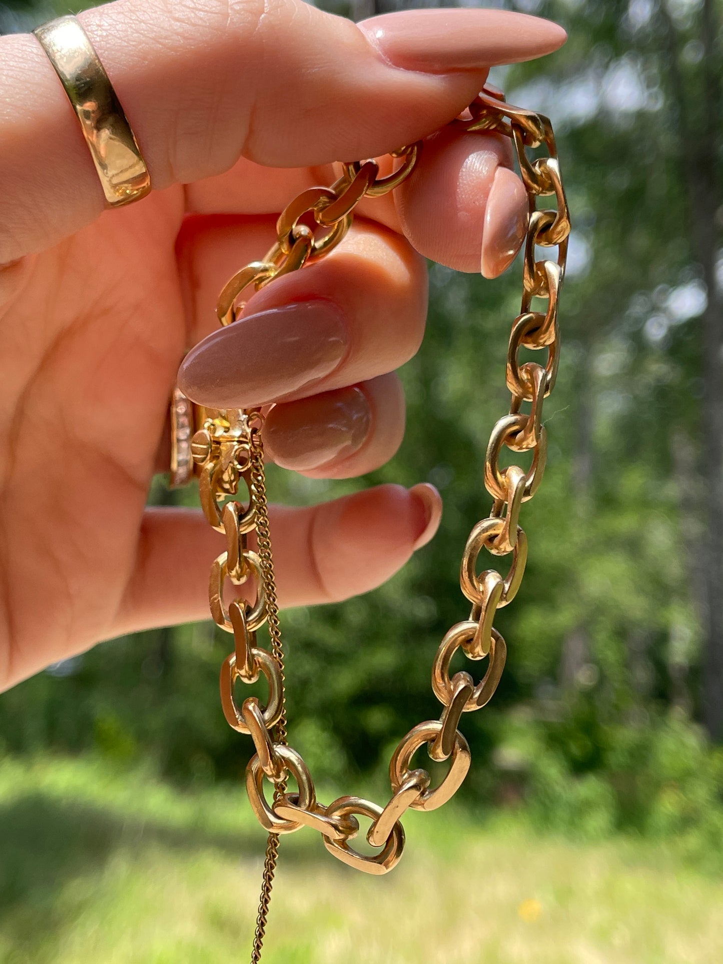 Vintage yellow 18K solid beard link curb bracelet, 7.25 inch and sizable