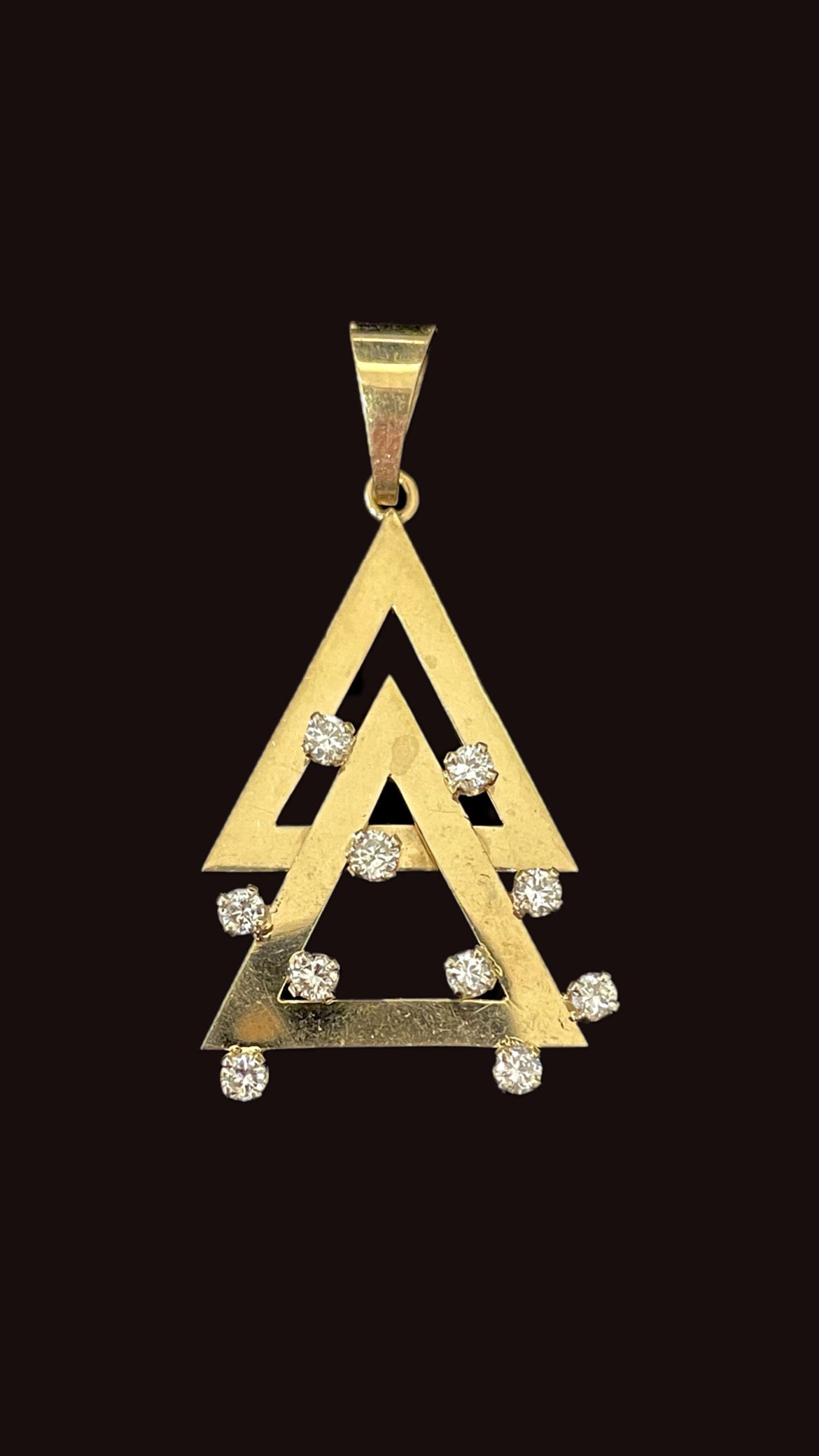 Vintage yellow 14K and .33 ctw double triangle diamond pendant