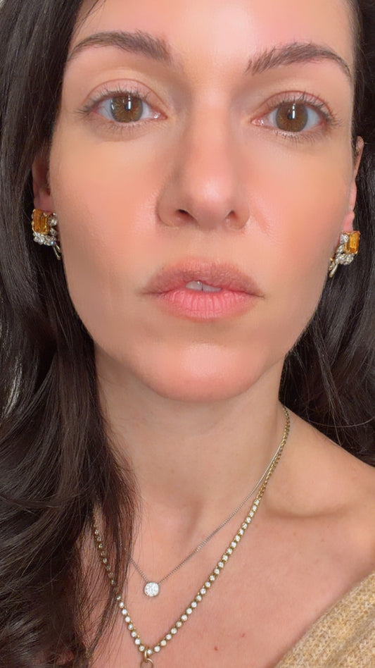 Antique Platinum and yellow 18K approx 10 ctw citrine and 1.2 ctw old mine cut diamond and rose cut diamond omega back earrings