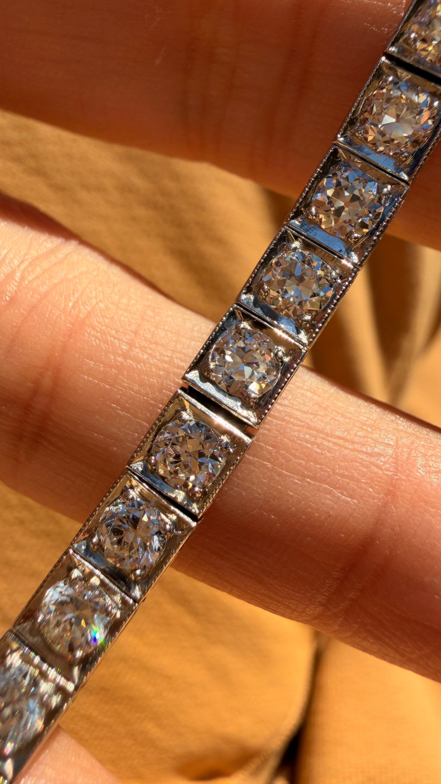 Antique Platinum approx 6ctw Old Mine Cut Diamond and European Cut Diamond Line bracelet, 6.5 inch