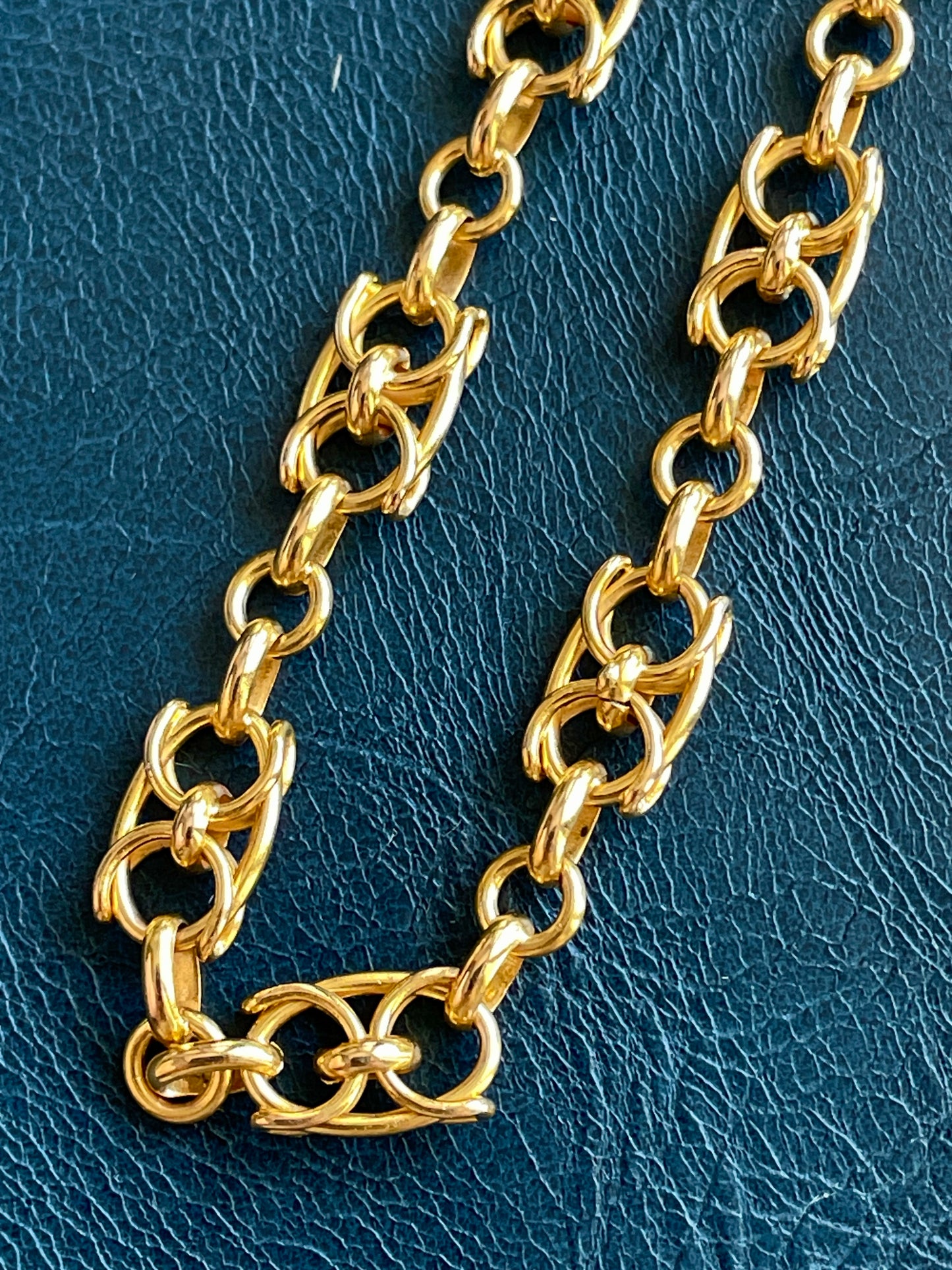 Antique French circa 1800s yellow 18K fancy mariner link chain, 20.5 inch adjustable