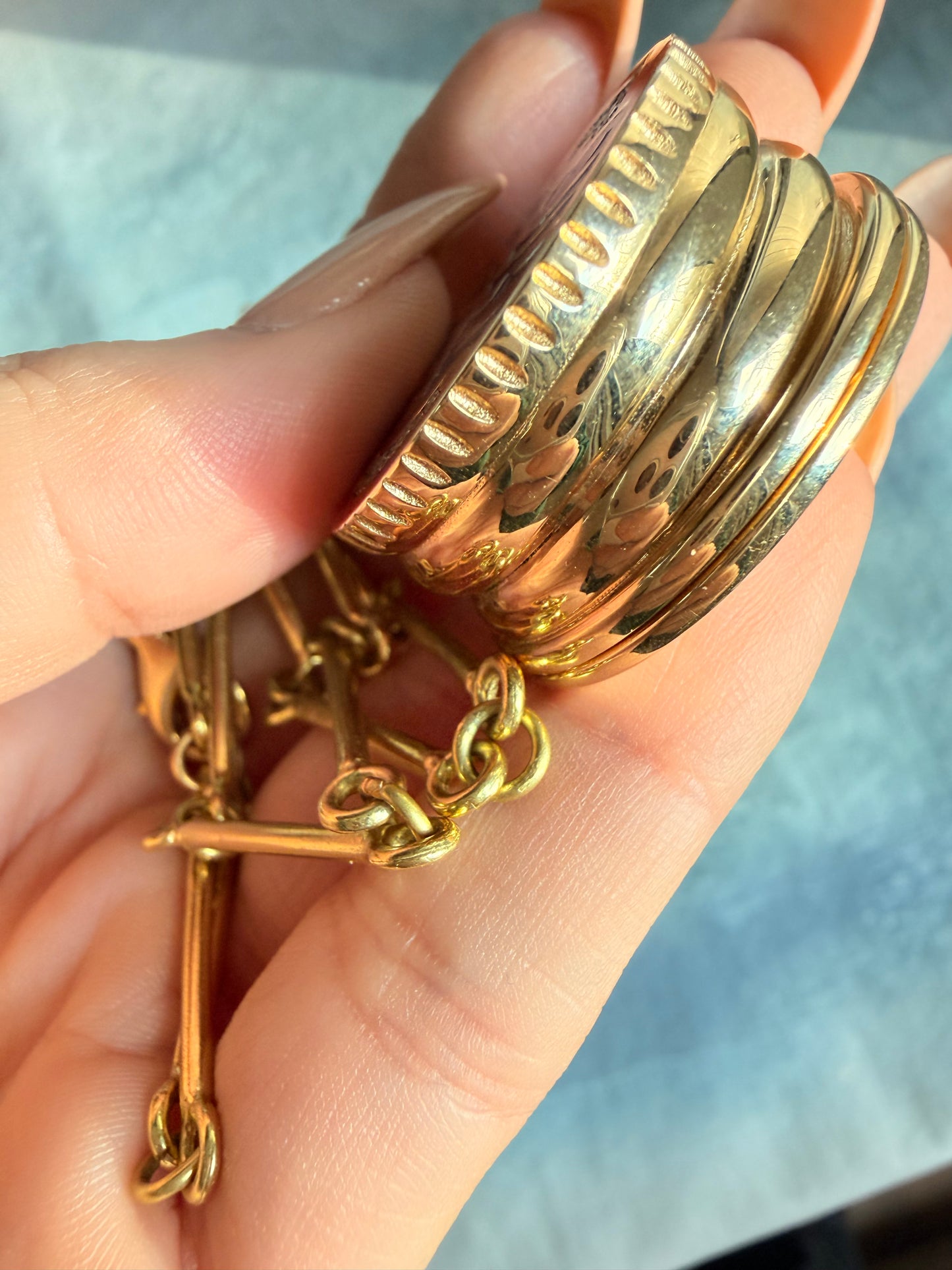 Vintage yellow 18K solid bar link chain, 26 inch