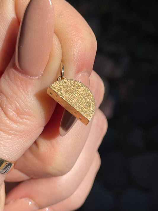 Vintage yellow 18K half moon cheese wedge charm