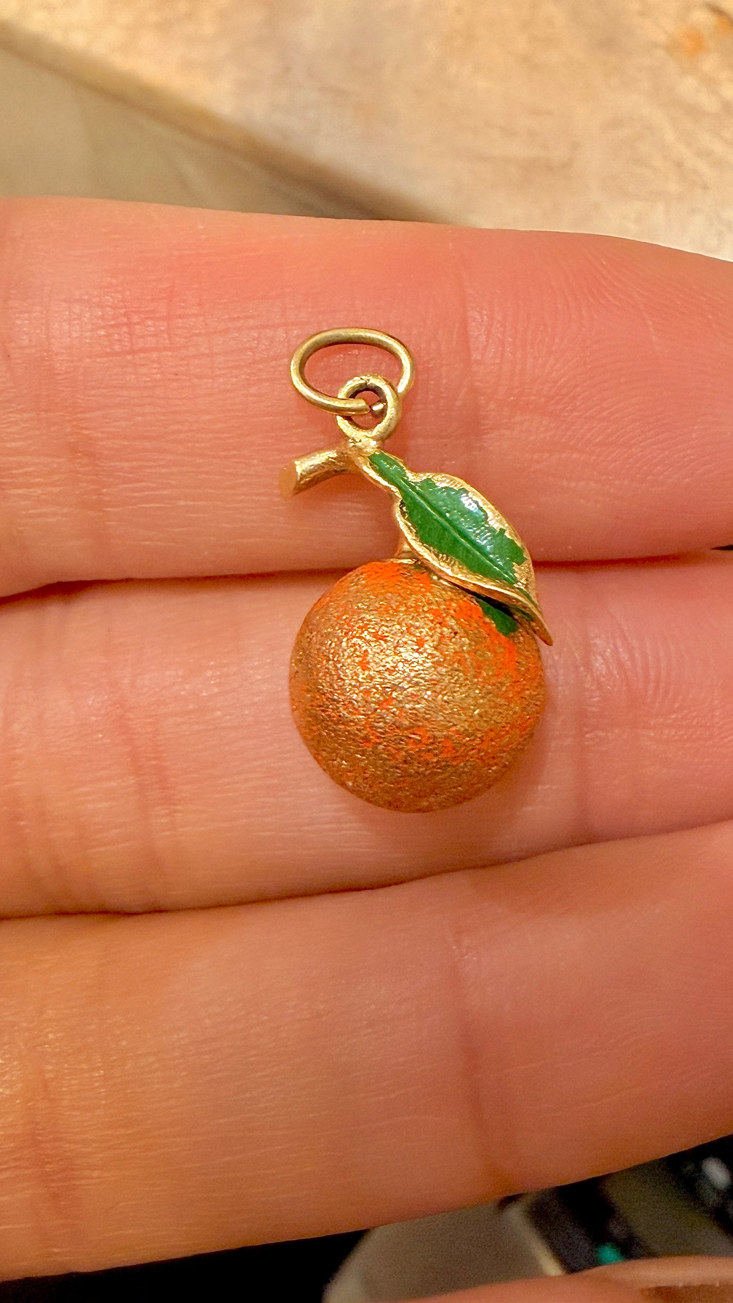 Vintage yellow 14K enamel Orange fruit charm