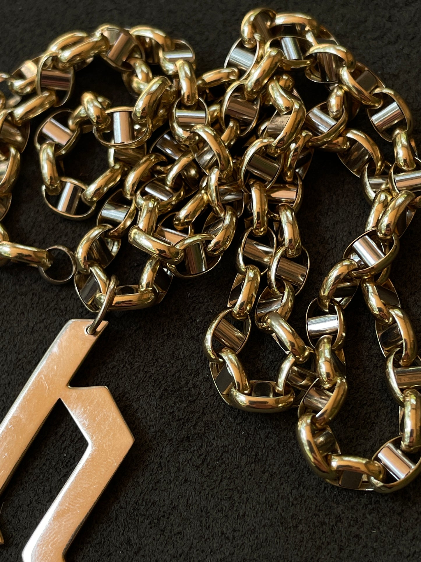 Estate yellow and white 18K round mariner chain, 24 inch