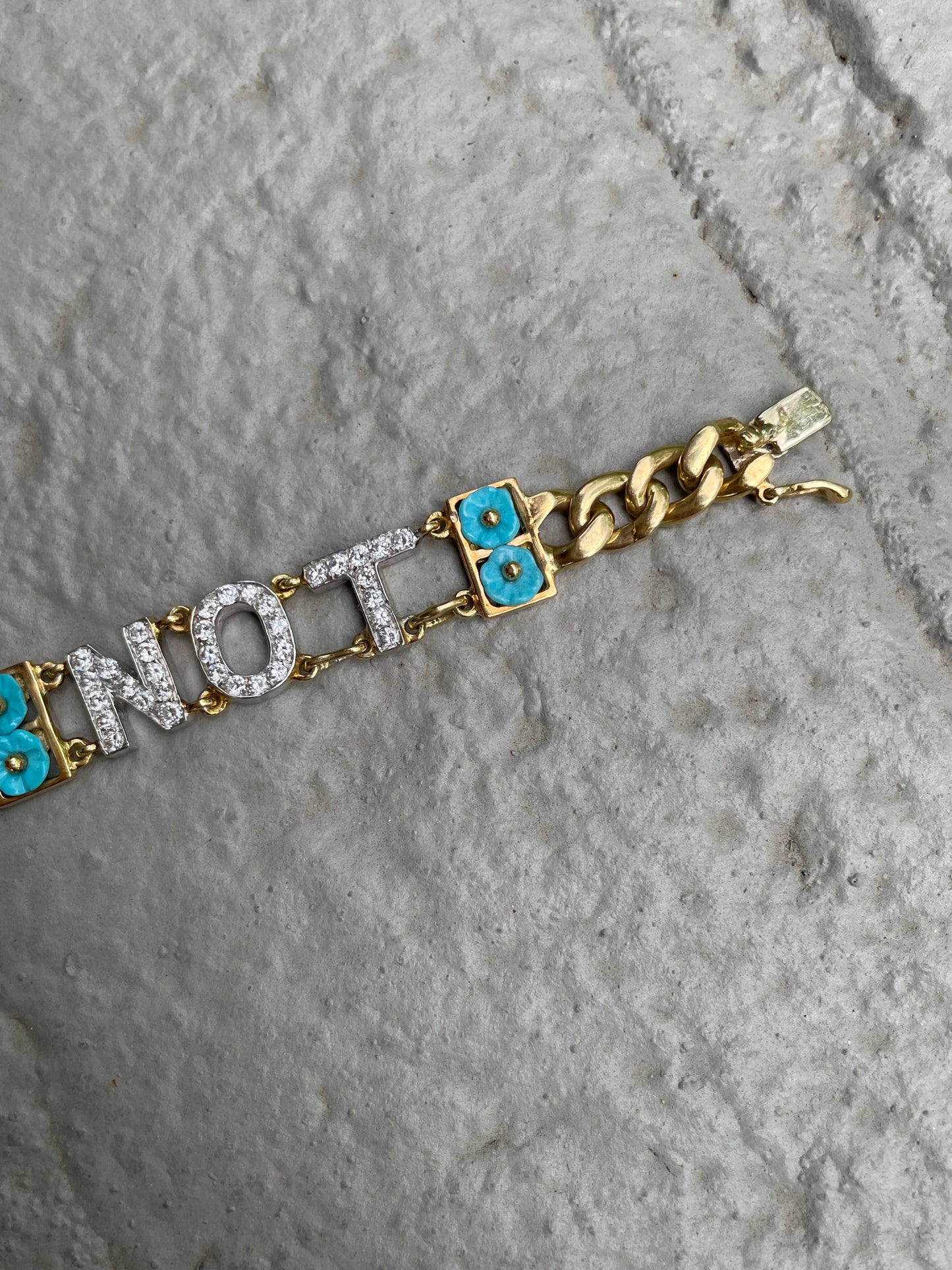 Vintage Yellow 18K turquoise and diamond Forget Me Not bracelet