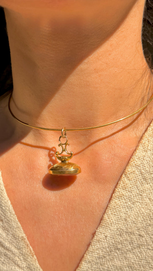 Antique yellow 18K gold carved foil backed citrine fob