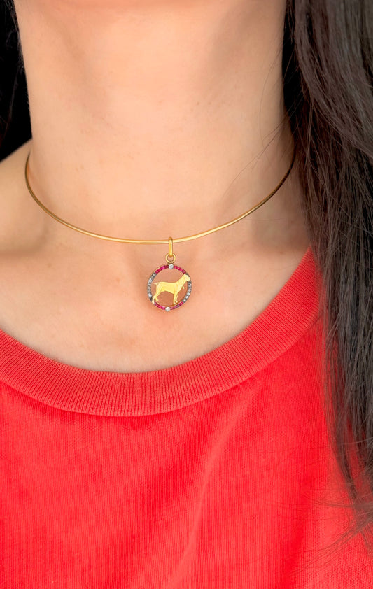 Antique 18K ruby, old mine cut and rose cut diamond dog charm