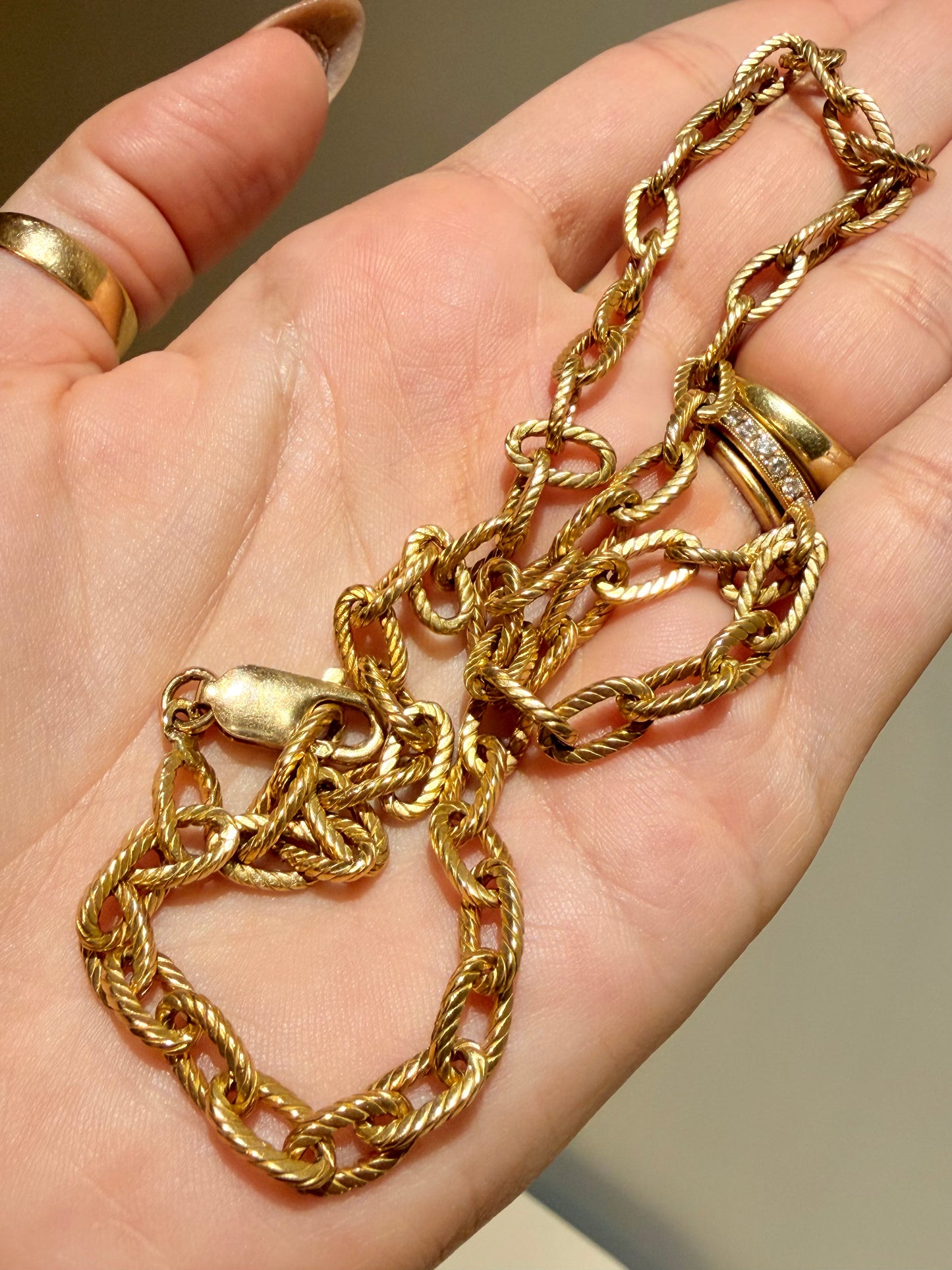 Vintage French 18K oval Boucheron link chain with lobster clasp, 18 and 5/8 inch