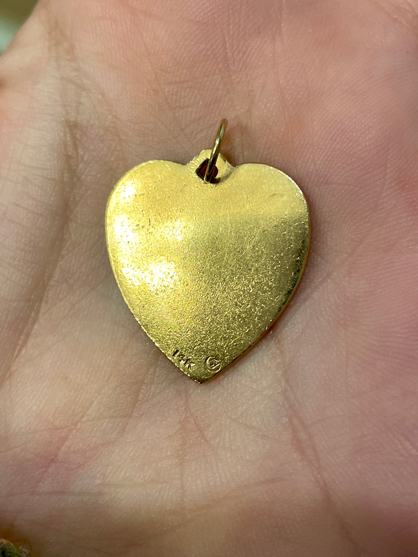 Vintage yellow 14K gold midcentury heart love token pendant