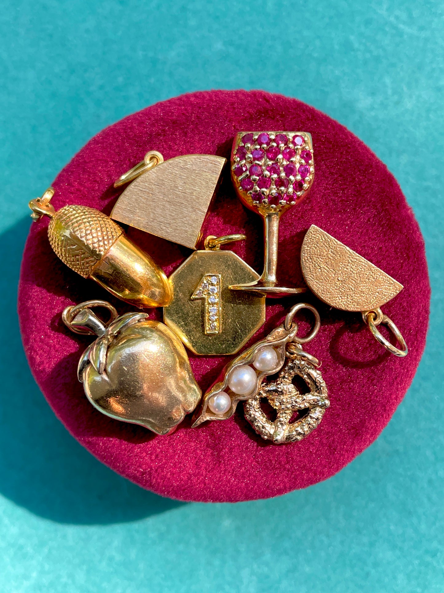 Vintage yellow 14K gold and .4 ctw ruby wine glass slider charm