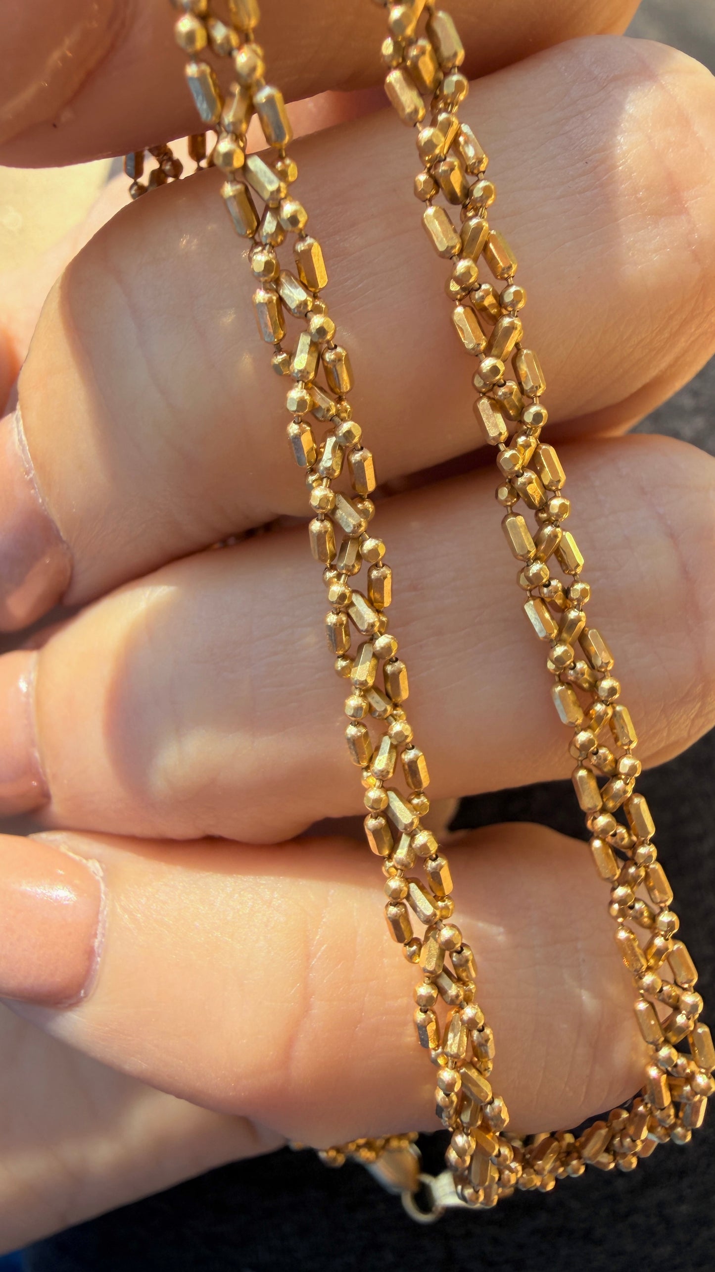 Vintage UnoAerre yellow 18K braided ball and beaded chain, 18 inch