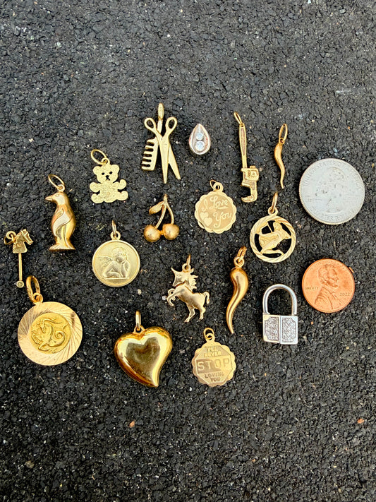 Vintage yellow 14K and 18K charm drop - June 2026