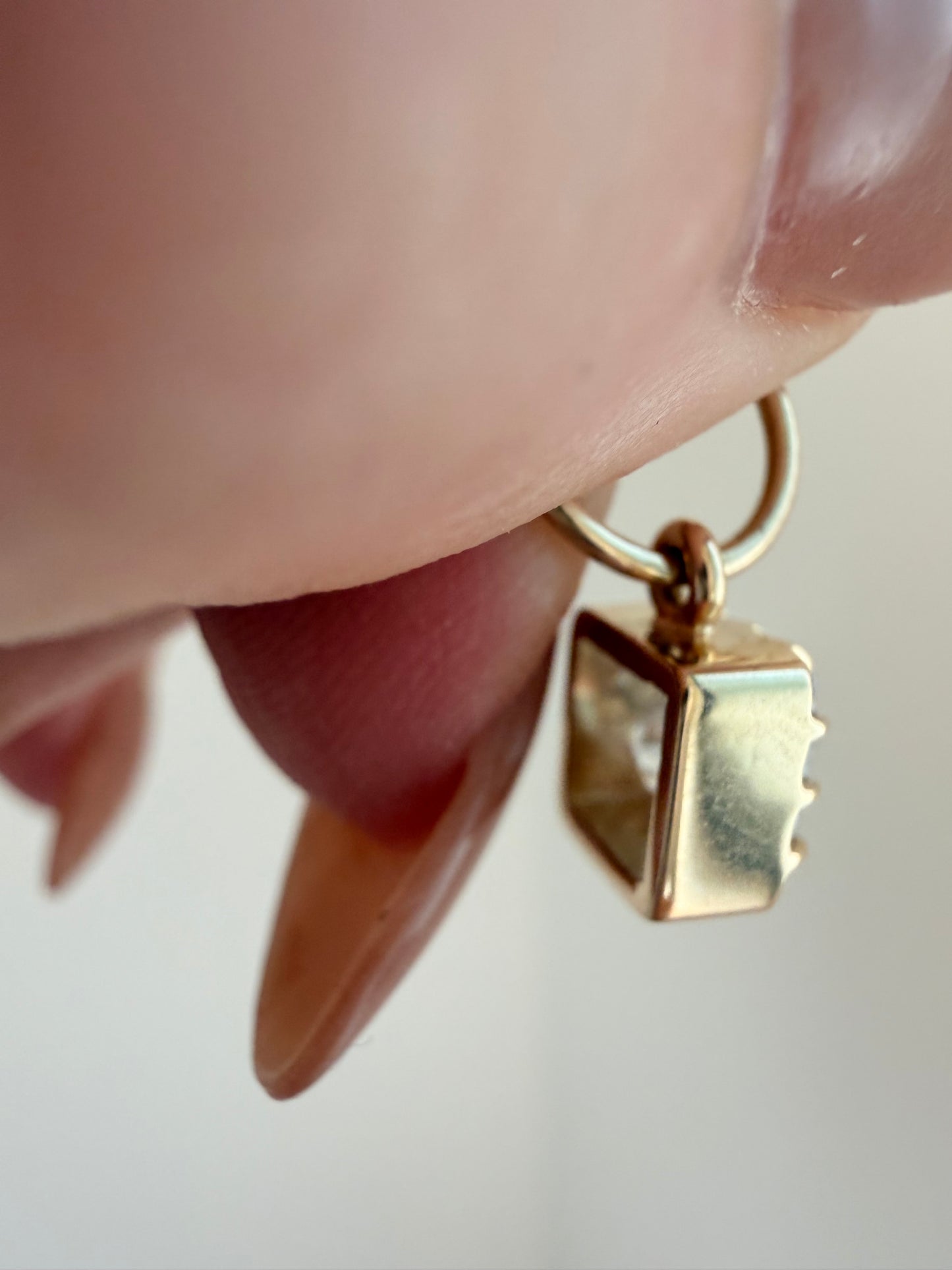 Vintage yellow 18K gold 1.31ctw antique square old cut diamond solitaire charm