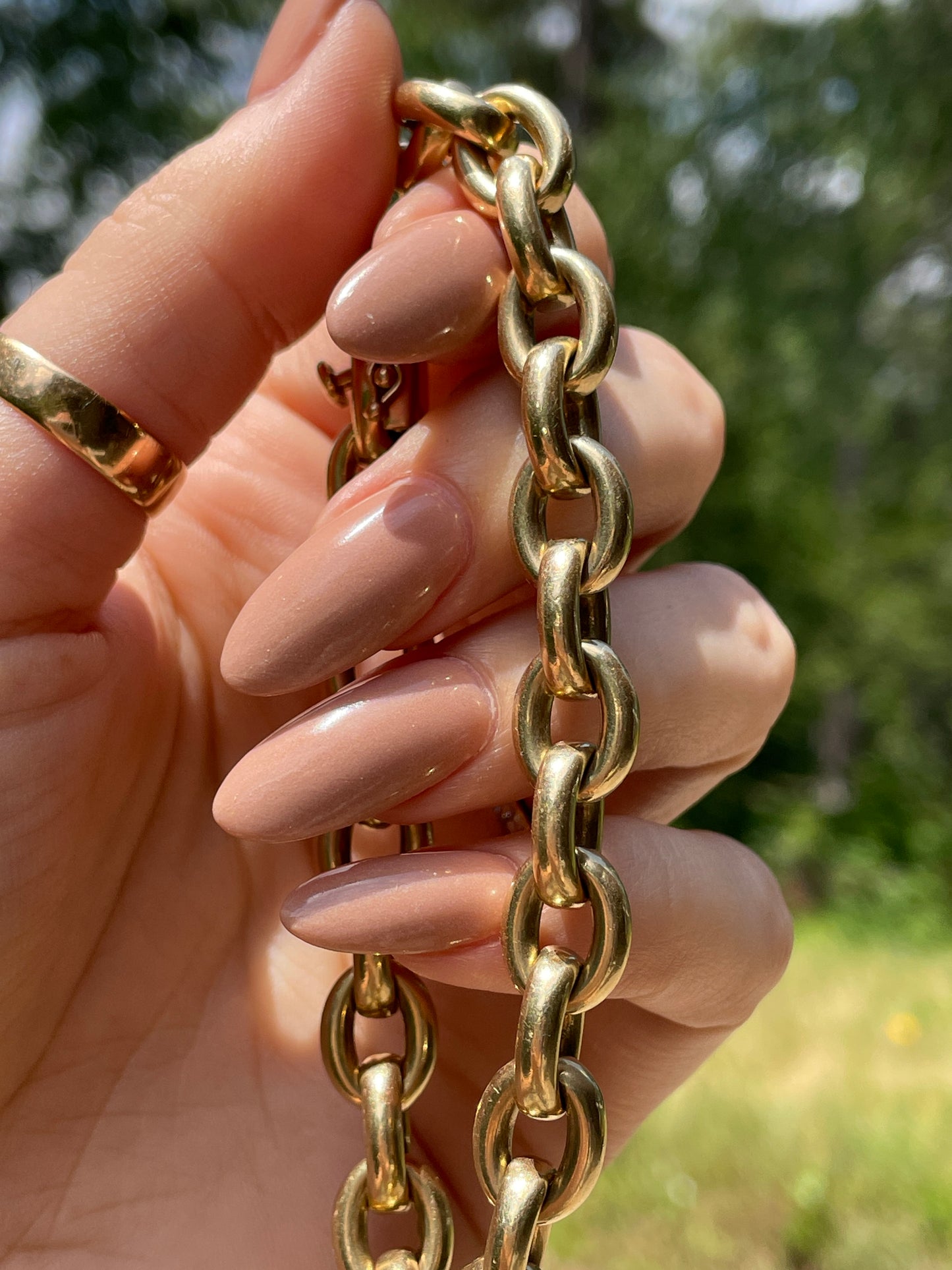 Vintage yellow 14K round cable link bracelet, 8.5 inch and sizable