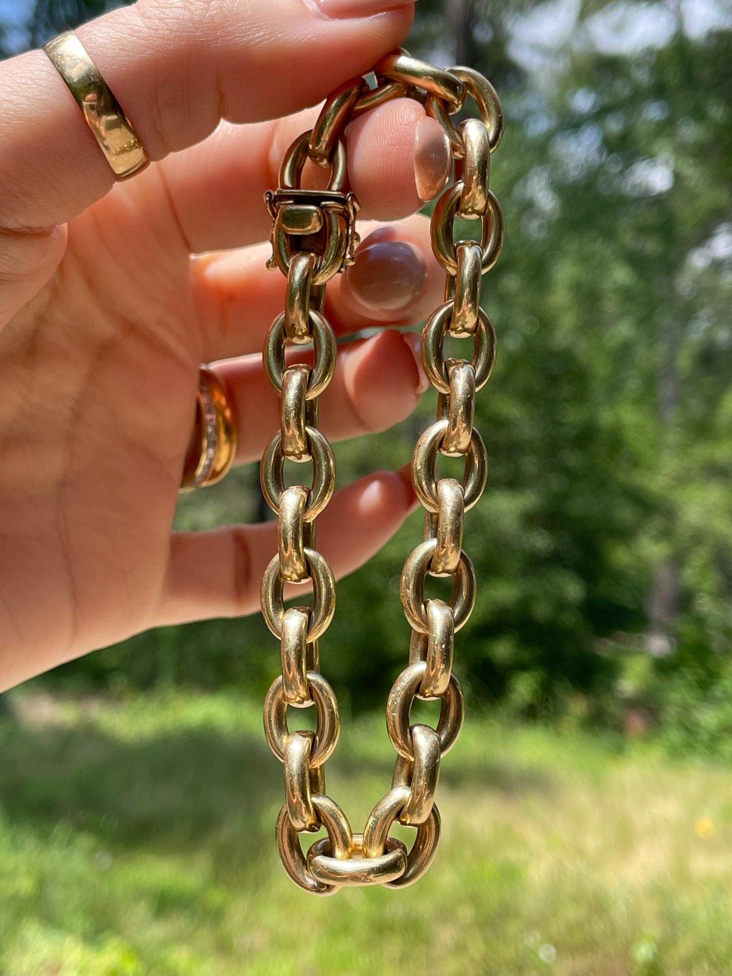 Vintage yellow 14K round cable link bracelet, 8.5 inch and sizable