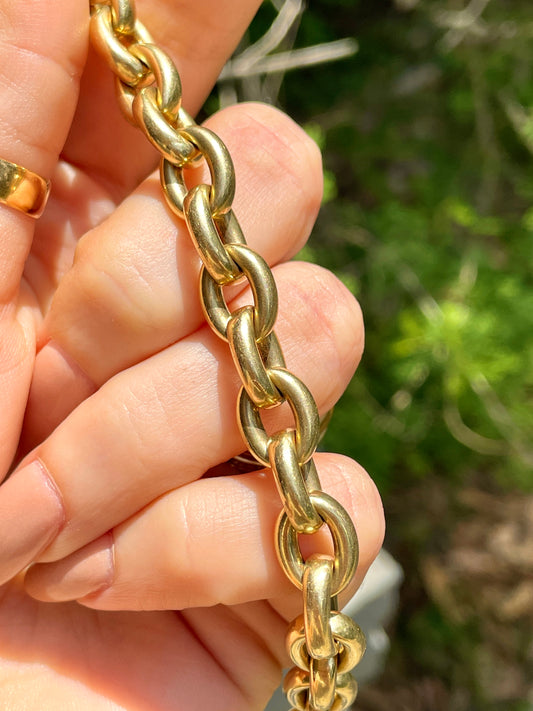 Vintage yellow 14K round cable link bracelet, 8.5 inch and sizable