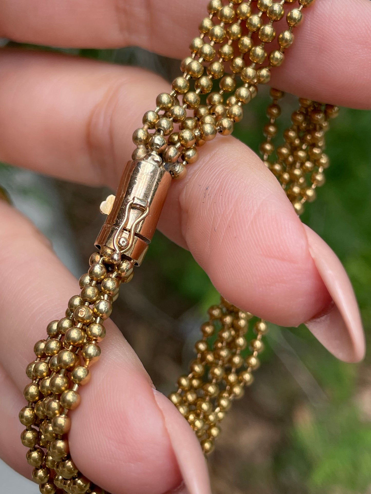Vintage yellow 18K multi strand ball chain bracelet, 7 and 1/8 inch