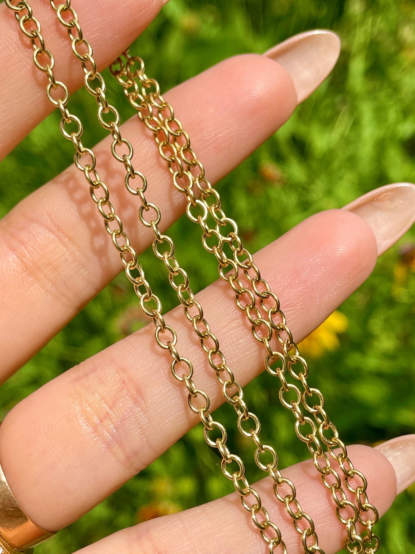 Vintage yellow 14K solid round link chain, 21.75 inch adjusts to any length