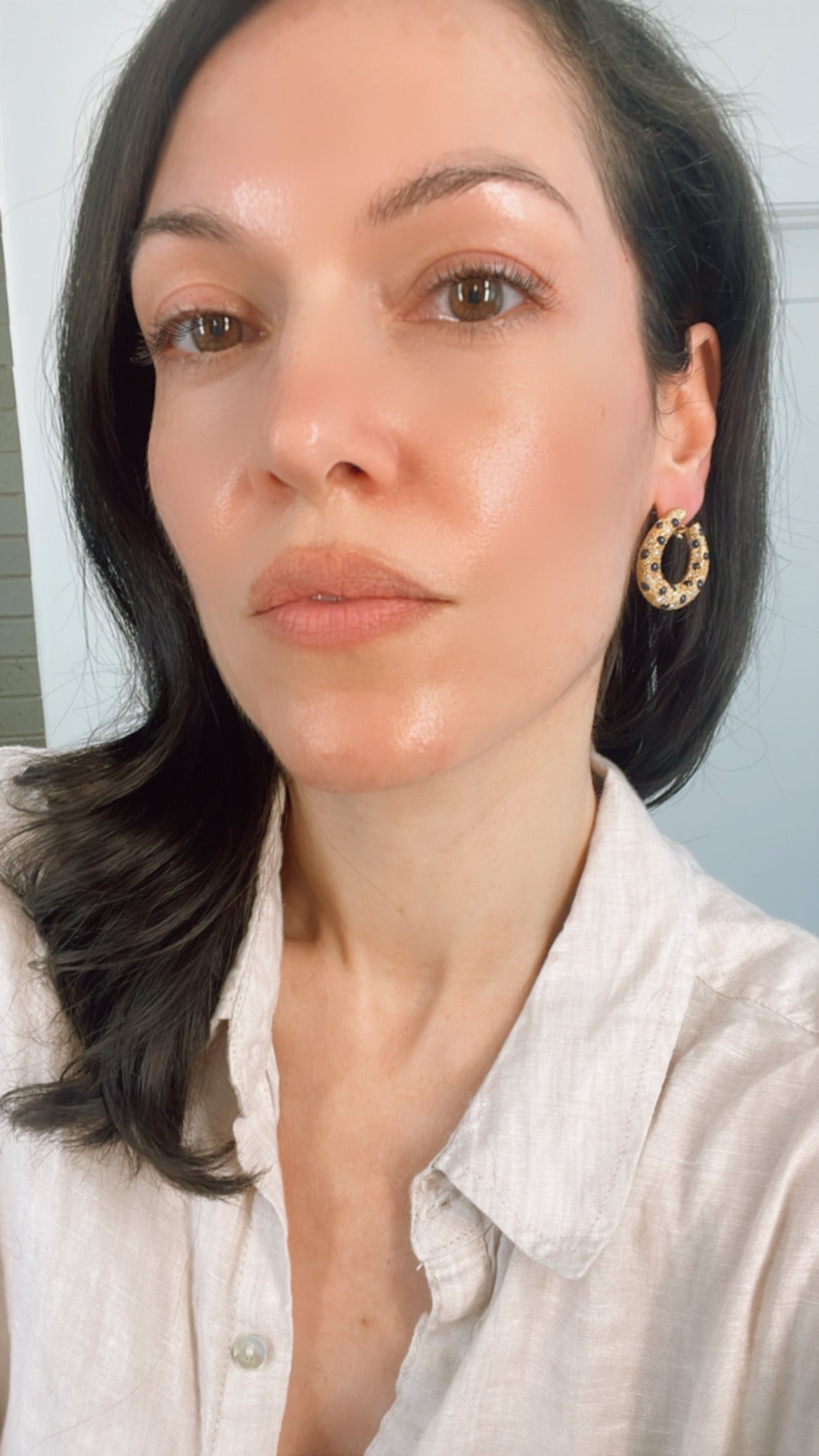 Vintage 18K textured bypass hoops with 3ctw cabochon sapphires and .75 ctw diamonds
