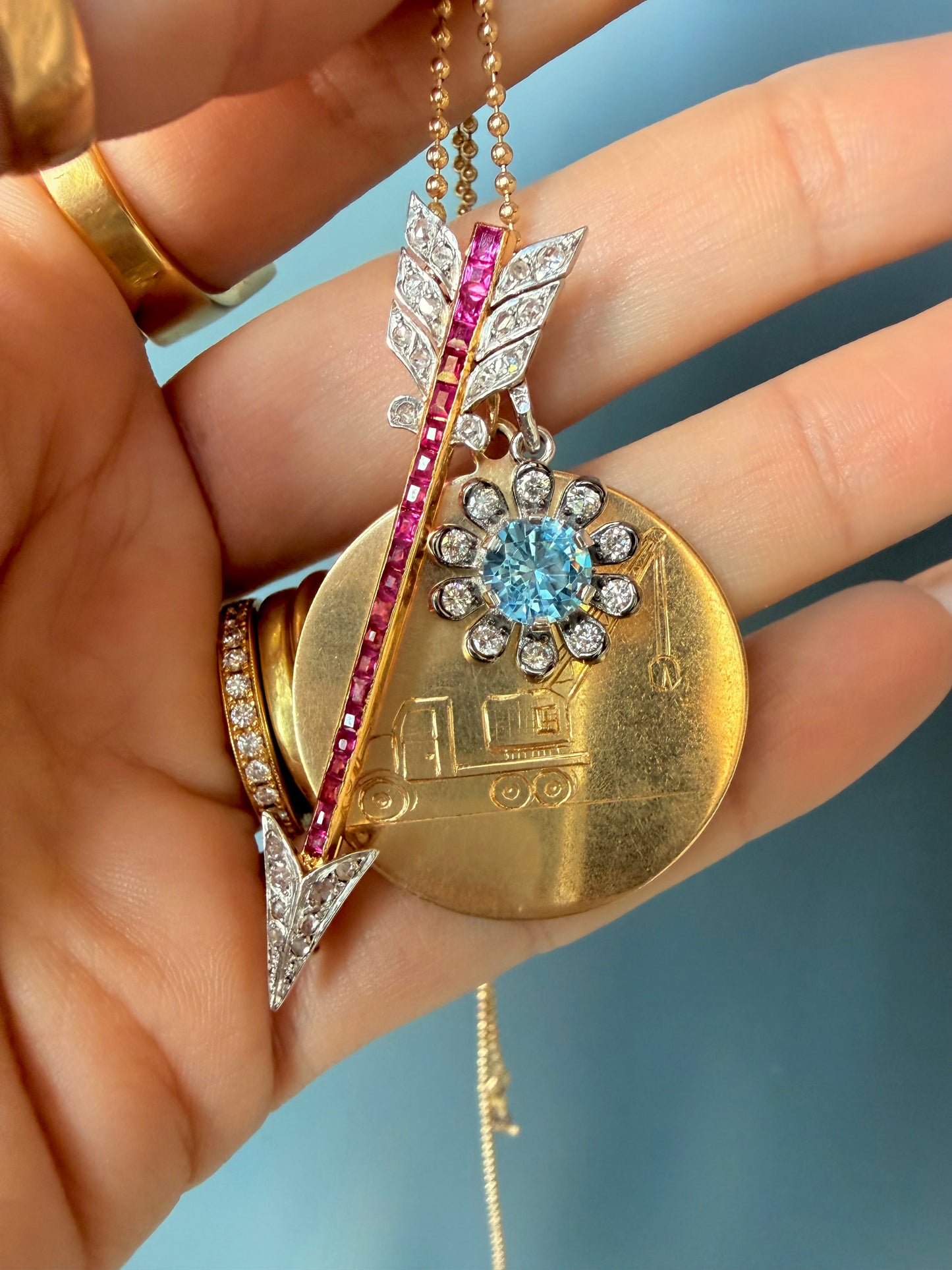 3GOG Natural Plum Pink Rubellite Tourmaline and Diamond Garden Party Flower Pendant with black rhodium 18K