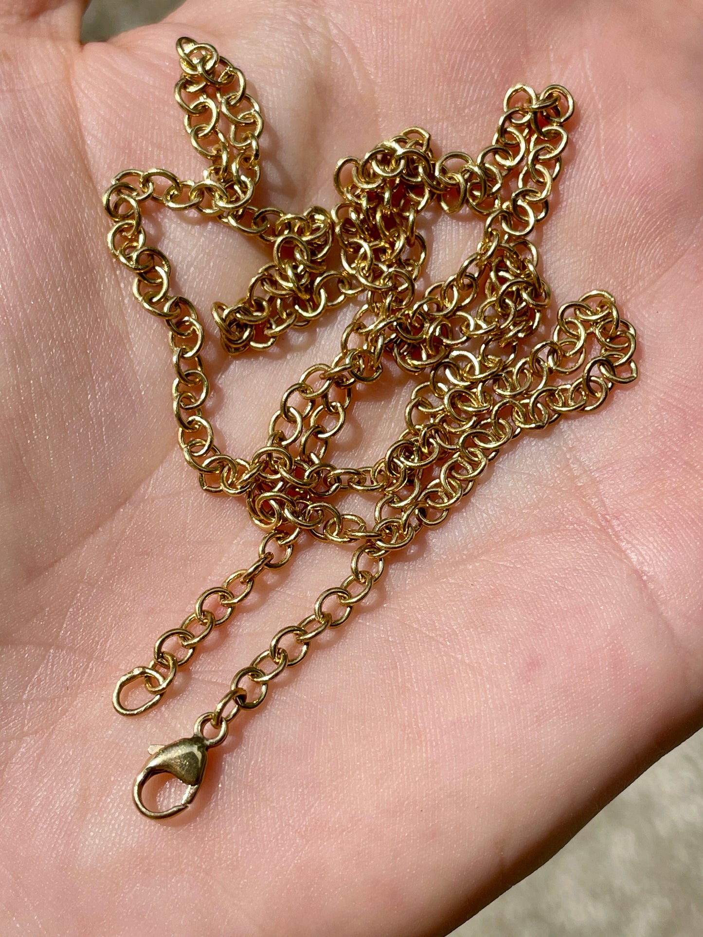 Vintage yellow 14K solid round link chain, 21.75 inch adjusts to any length