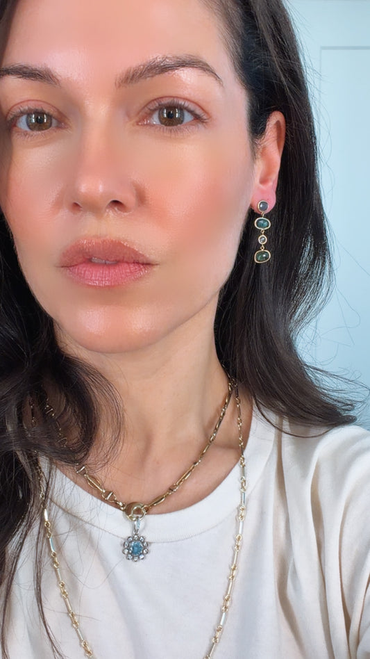 Vintage yellow 14K tourmaline and sapphire drop earrings