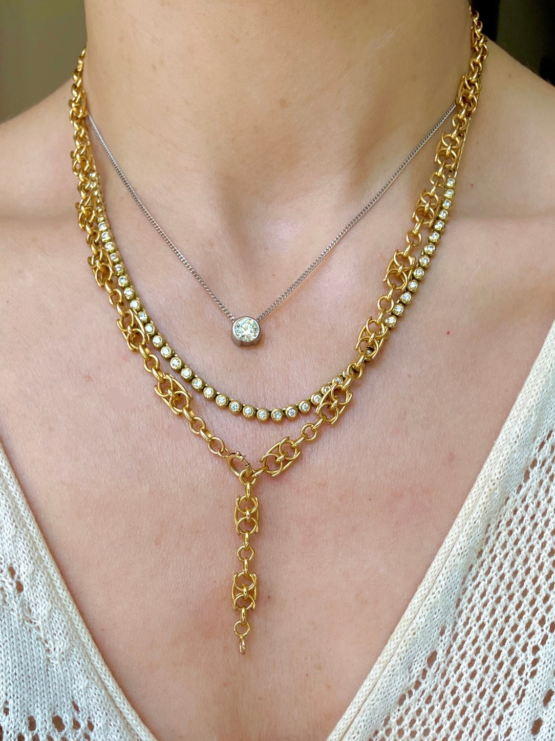 Antique French circa 1800s yellow 18K fancy mariner link chain, 20.5 inch adjustable