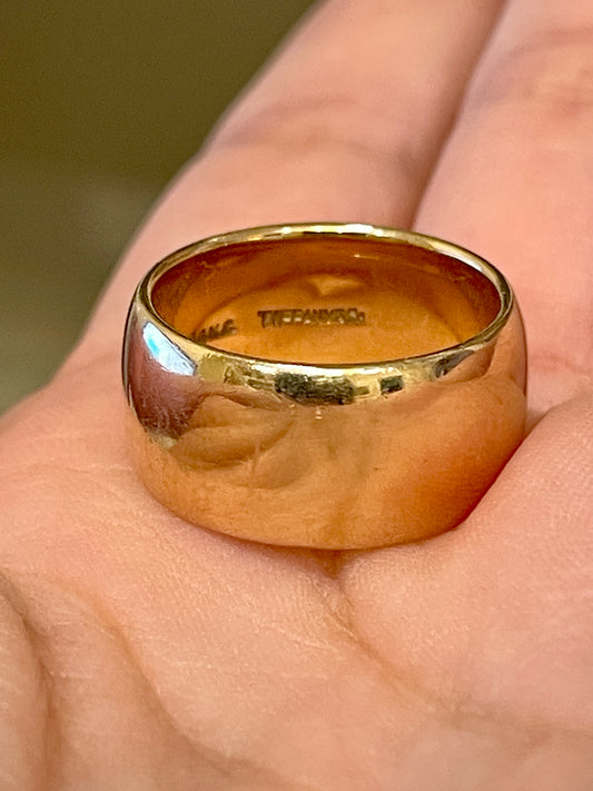 Vintage yellow 14K Tiffany midcentury wide band, size 6.25