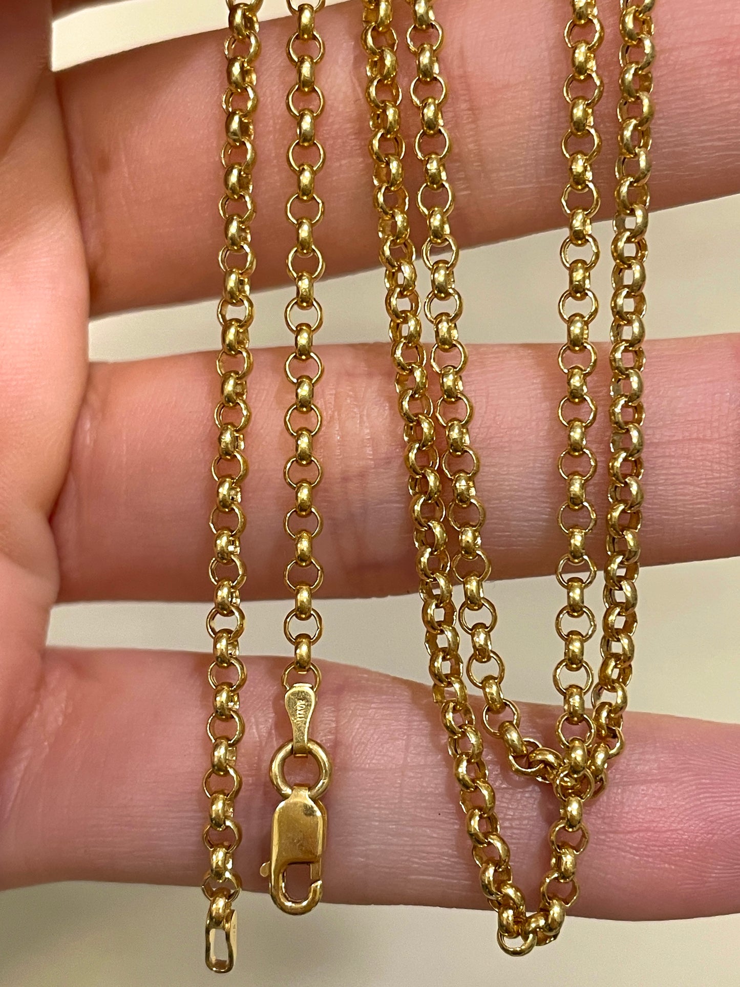 Vintage yellow 14K gold hollow rolo link chain, 24.5 inch