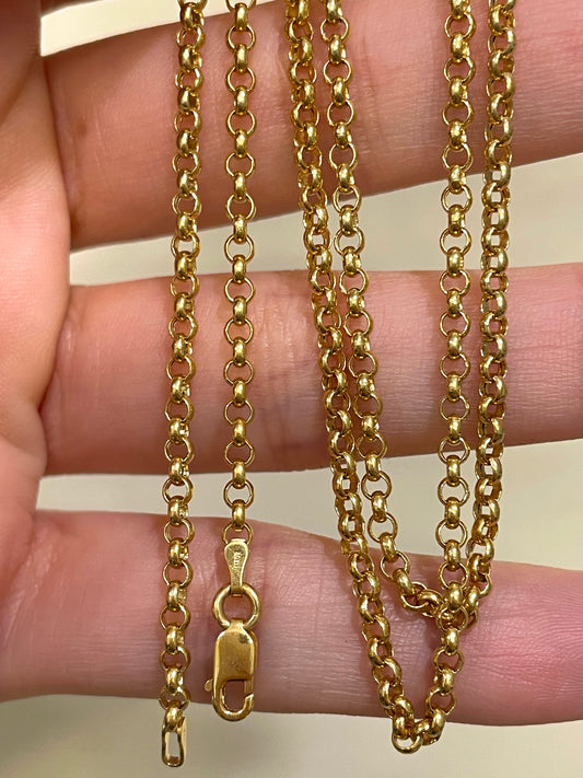 Vintage yellow 14K gold hollow rolo link chain, 24.5 inch