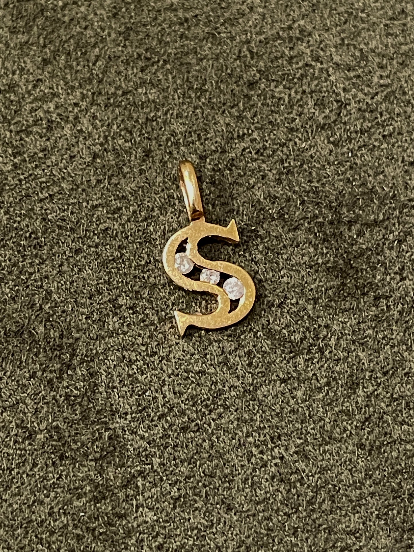 Vintage yellow 14K with .03 ctw diamonds letter S charm