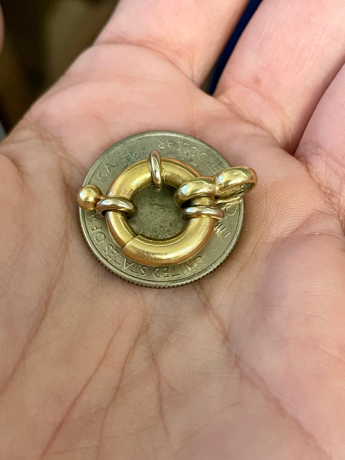 Vintage yellow 14K gold bolt clasp charm holder, 1 inch