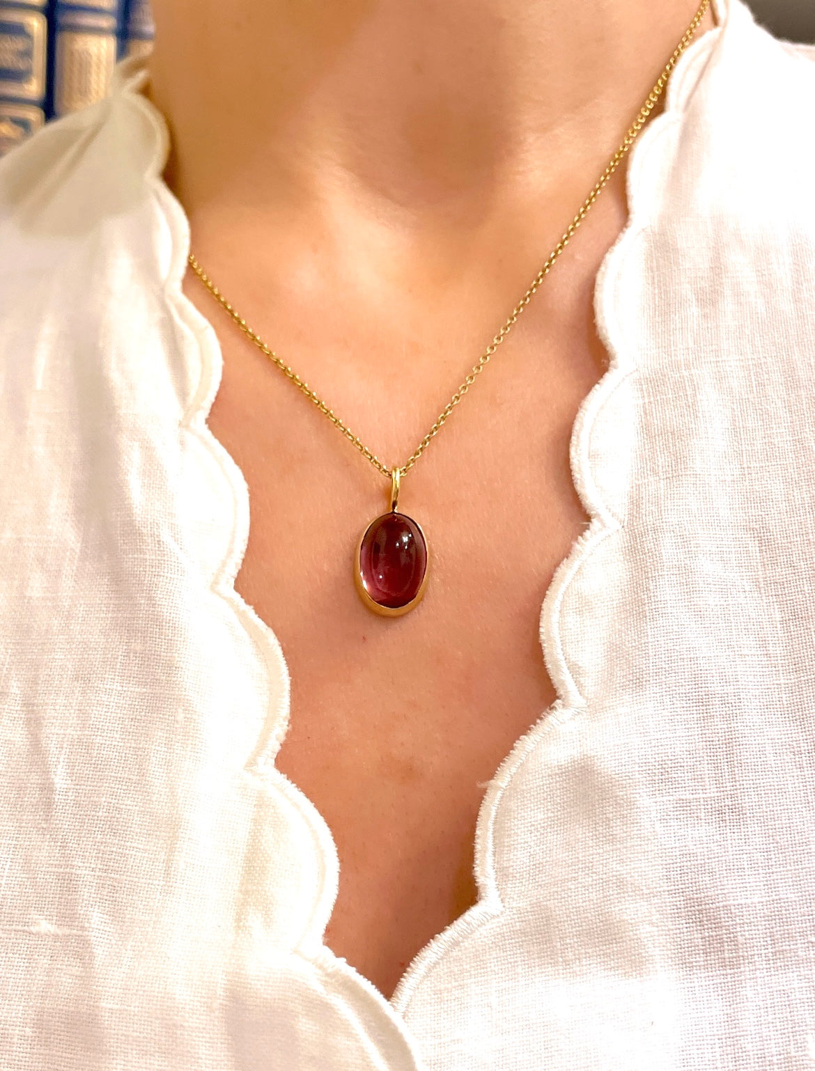 Estate yellow 18K pink tourmaline cabochon pendant