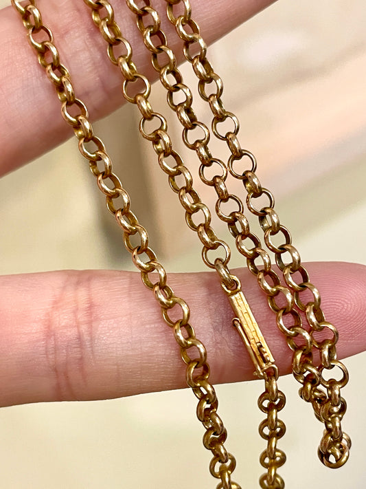 Antique rosy yellow 15K gold solid rolo link chain, 25 inch