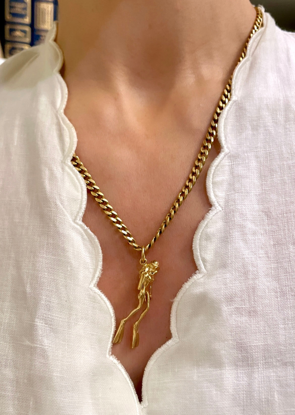 Vintage yellow 14K female scuba diver pendant