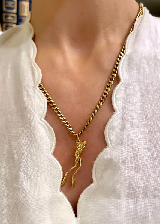 Vintage yellow 14K female scuba diver pendant