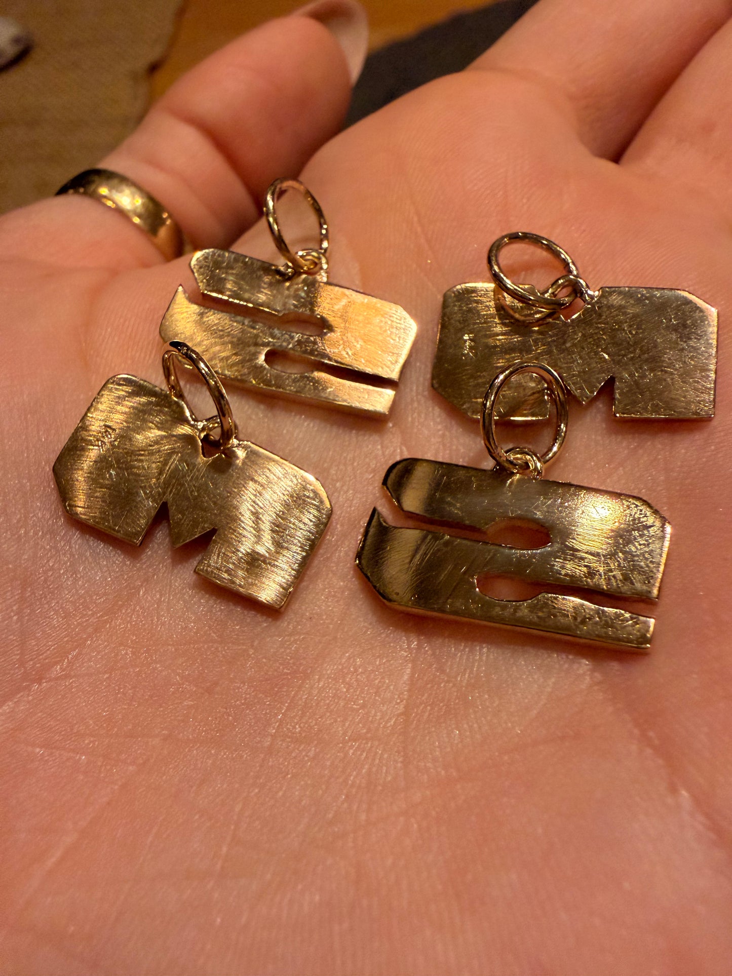 Vintage yellow 14k letter S and M block charms