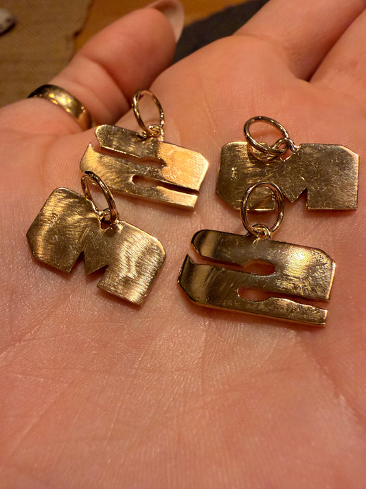Vintage yellow 14k letter S and M block charms