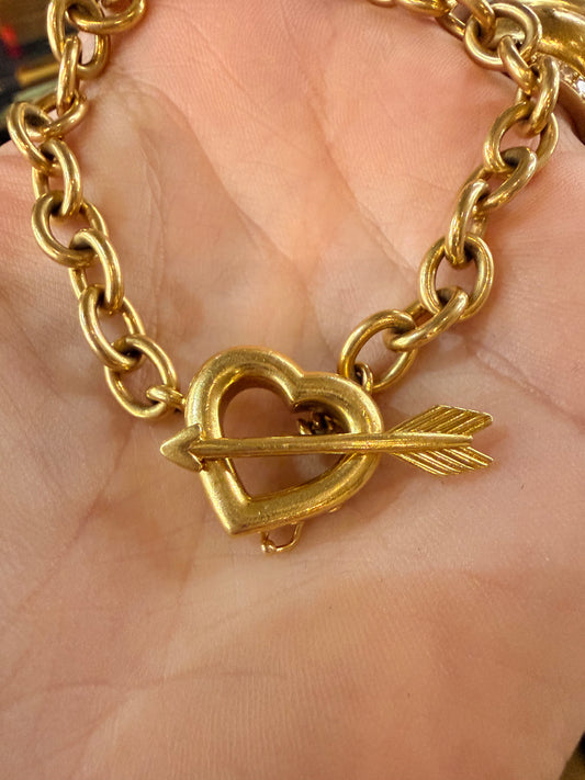 Vintage yellow 18K Tiffany and Co heart and arrow cable link bracelet