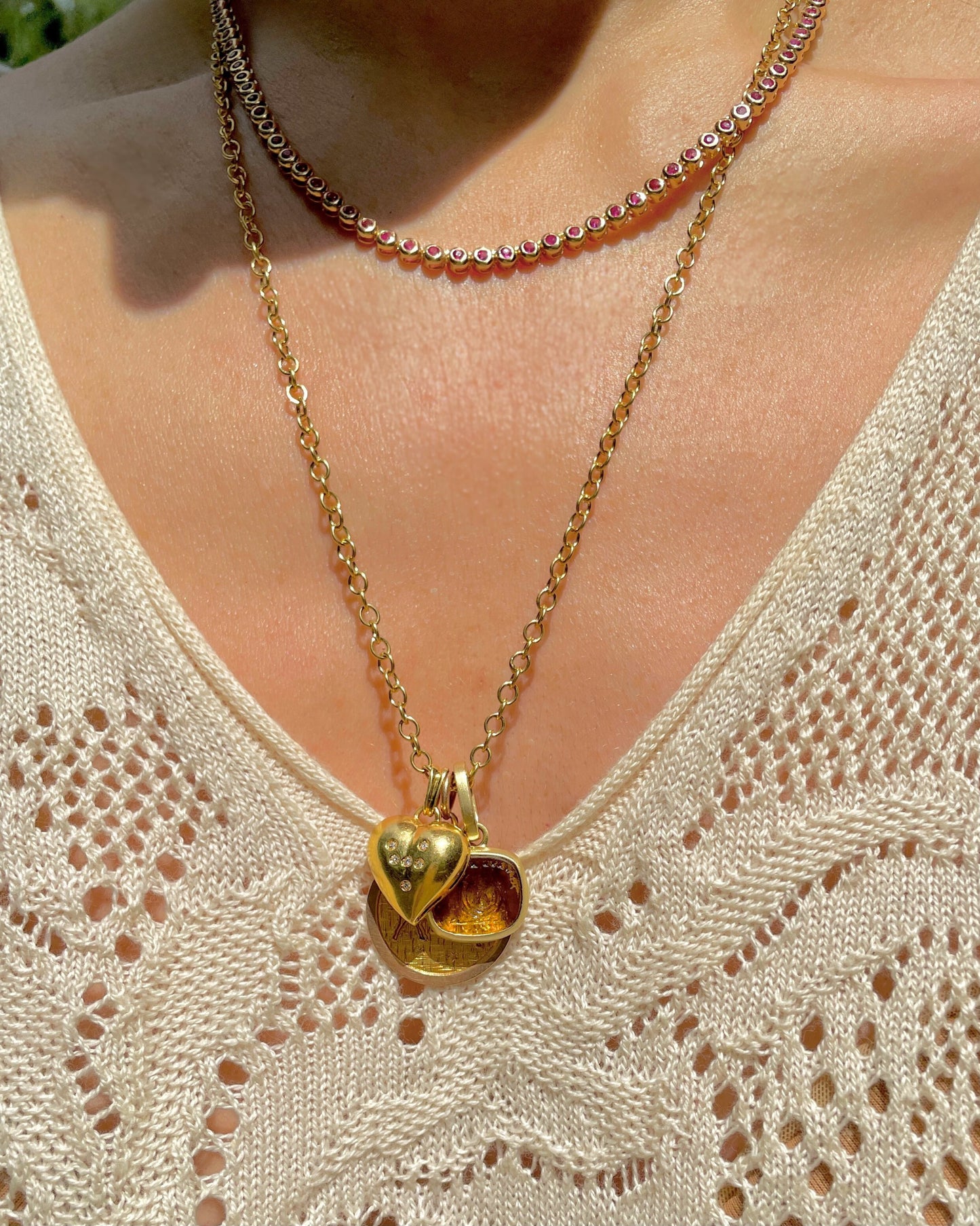 Vintage yellow 14K solid round link chain, 21.75 inch adjusts to any length