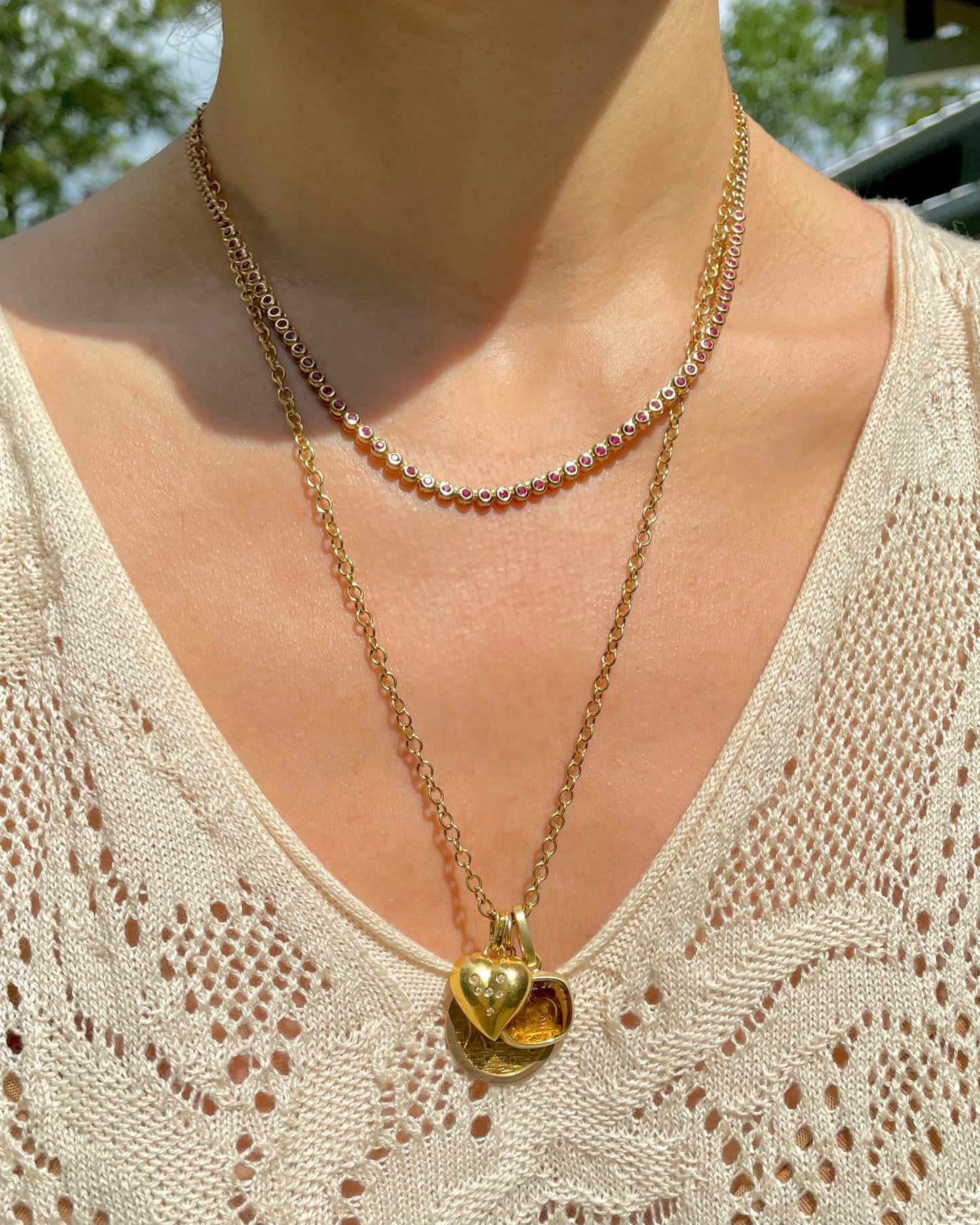 Vintage yellow 14K solid round link chain, 21.75 inch adjusts to any length