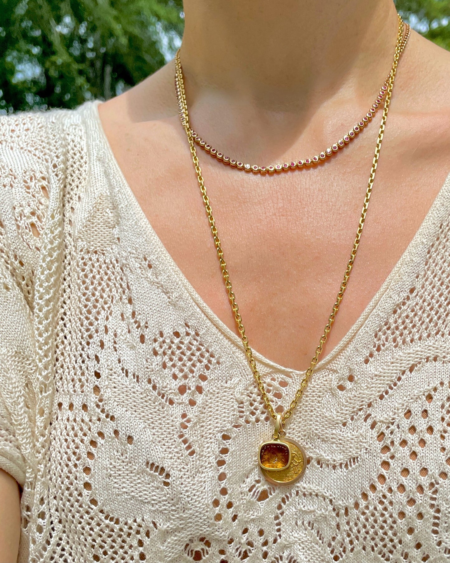 Vintage yellow 18K solid biker link chain with fancy lobster clasp, 24.5 inch