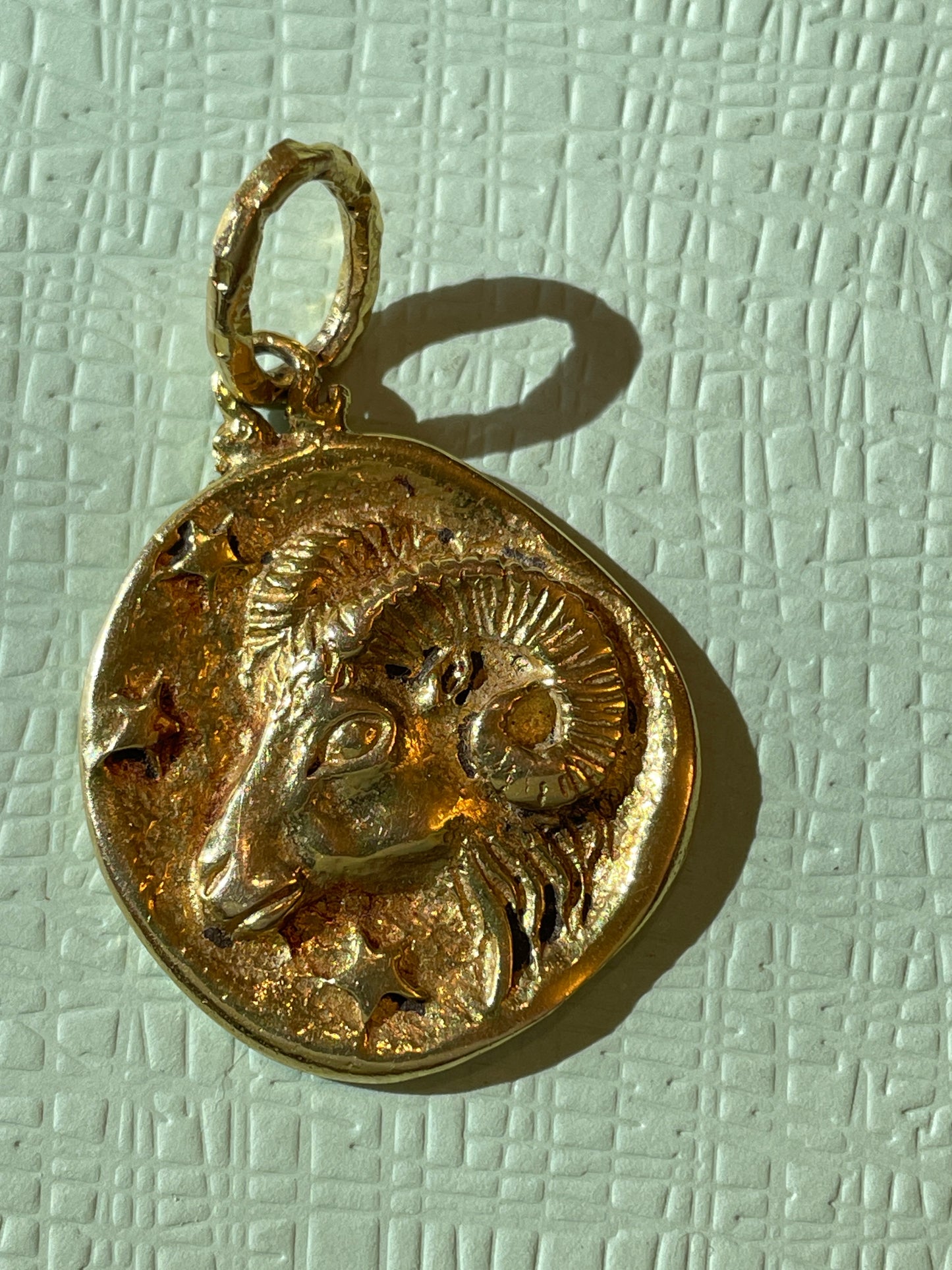 Vintage yellow 14K gold celestial Aries statement pendant
