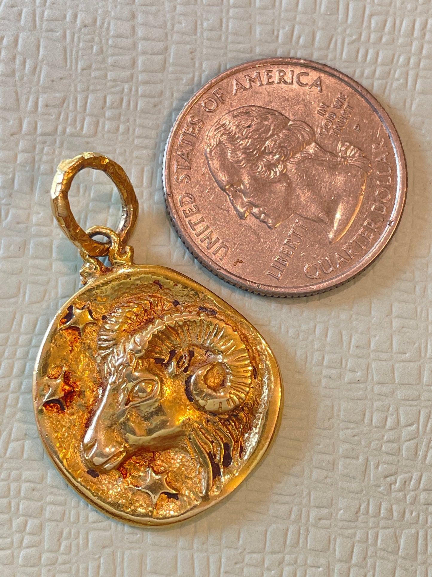 Vintage yellow 14K gold celestial Aries statement pendant