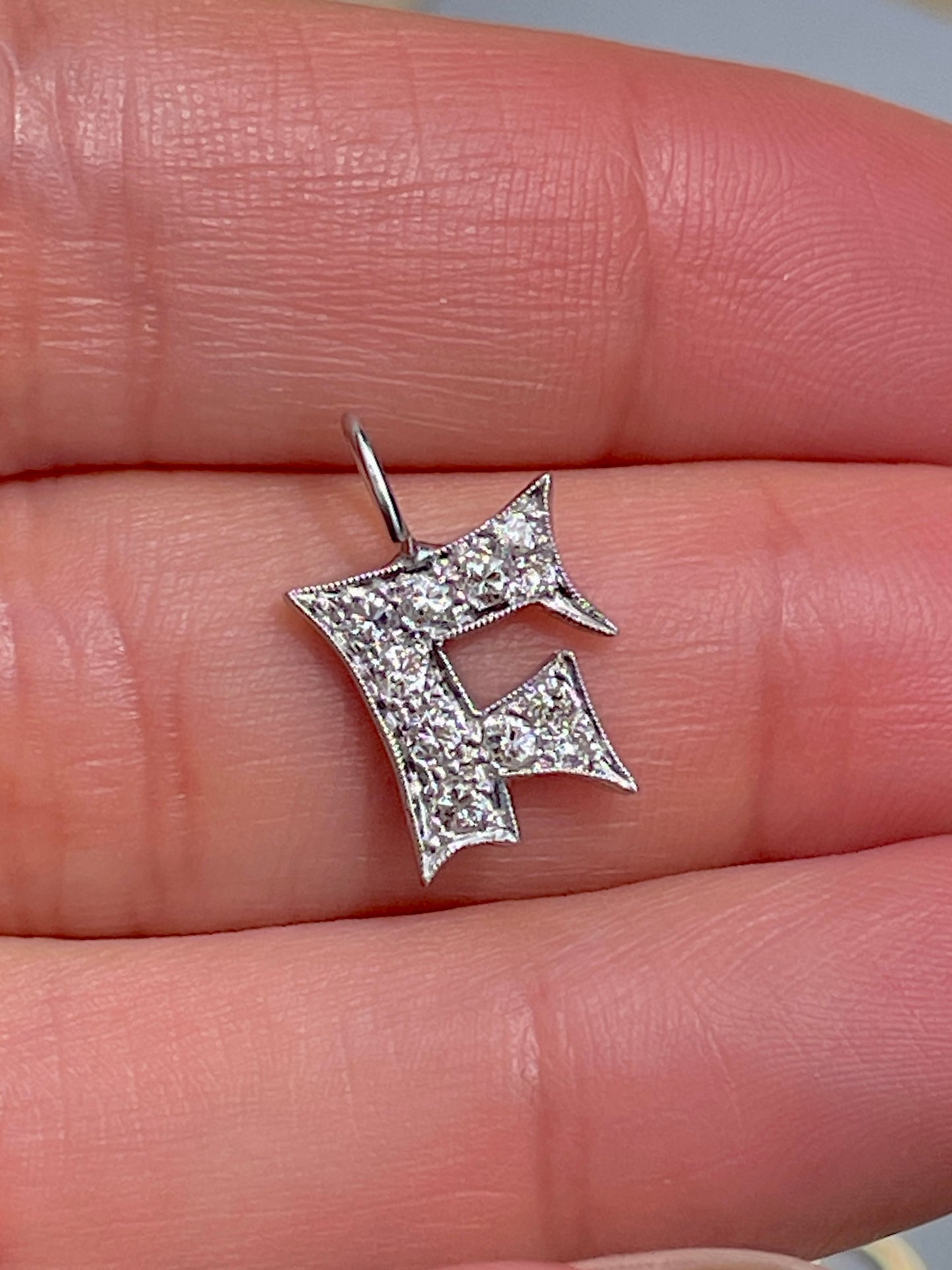 Vintage white 14K letter F charm with approx .33 ctw diamonds